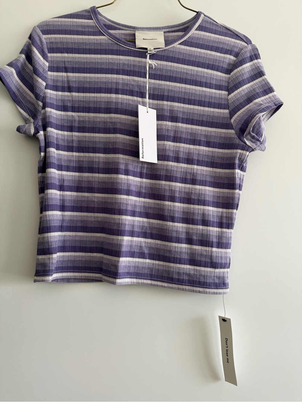 Reformation Lavender & White Striped Ribbed Tee